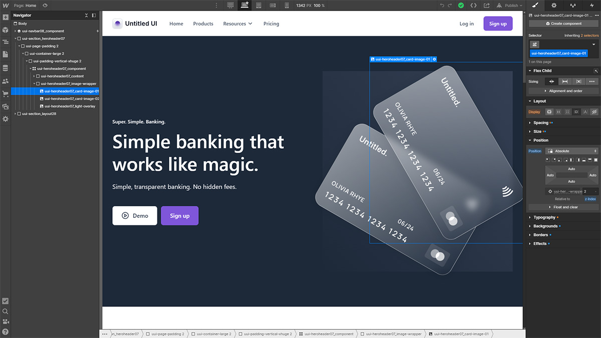 Webflow Designer im Einsatz